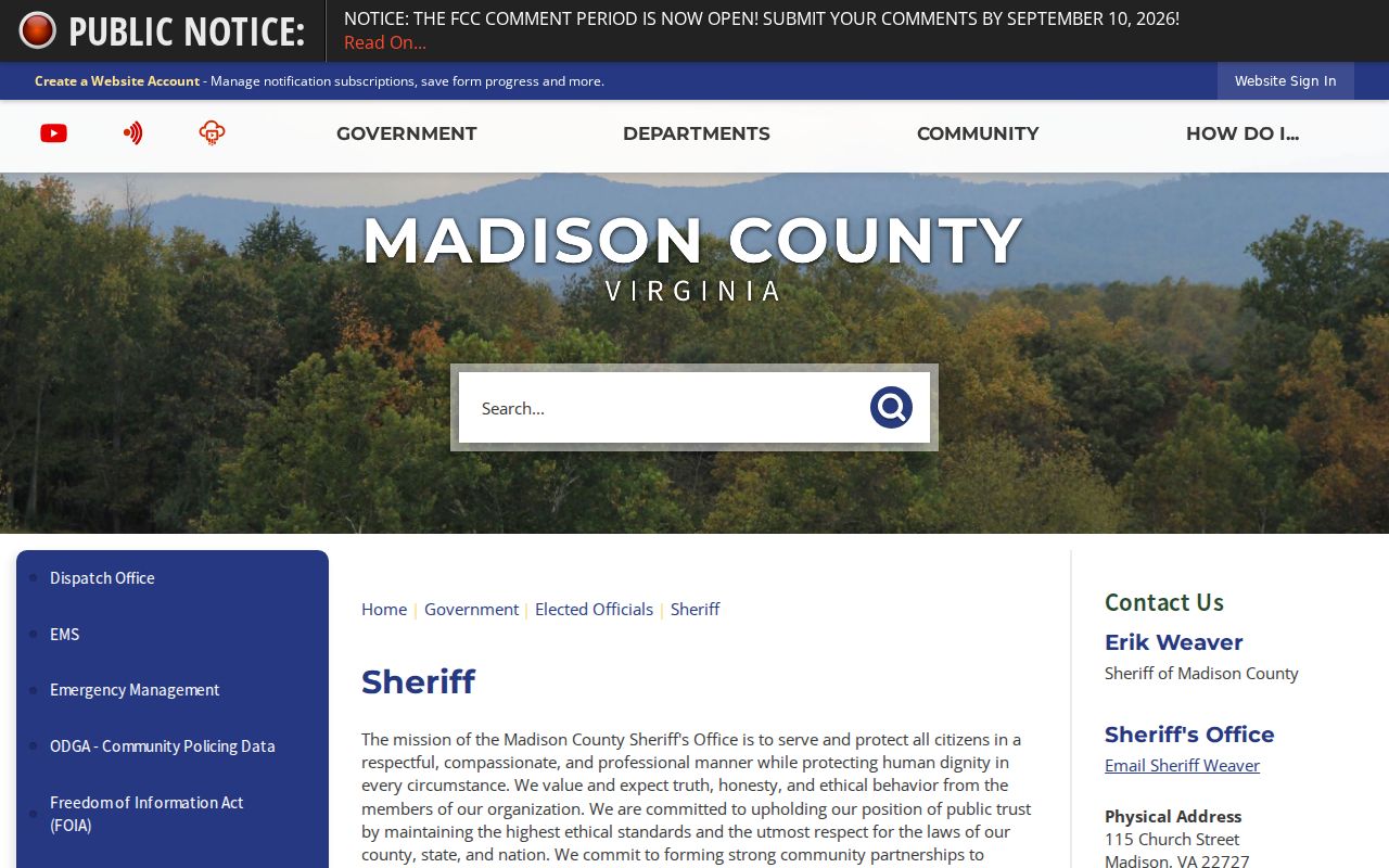 Madison County active warrant information, Sheriff office contact page
