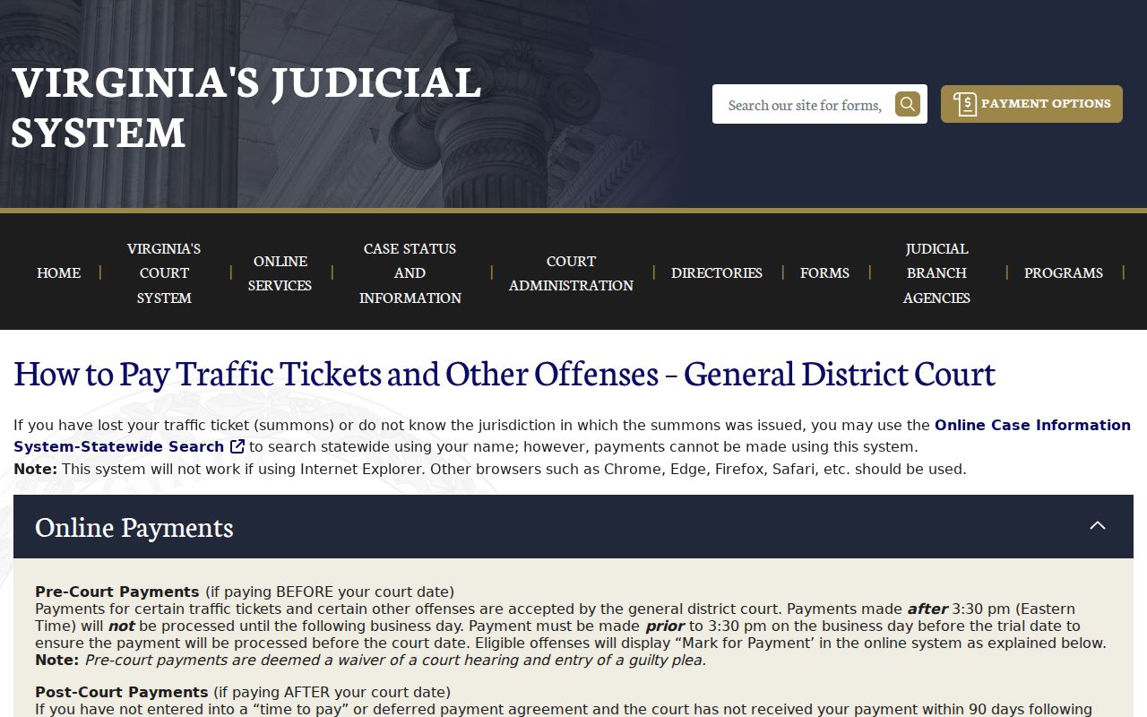 Madison County traffic warrant status, official General District ticket case and payment page