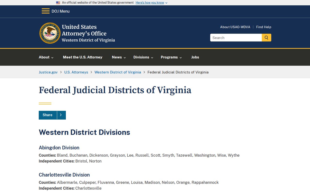 Madison County arrest warrant records, federal court division listing for Madison