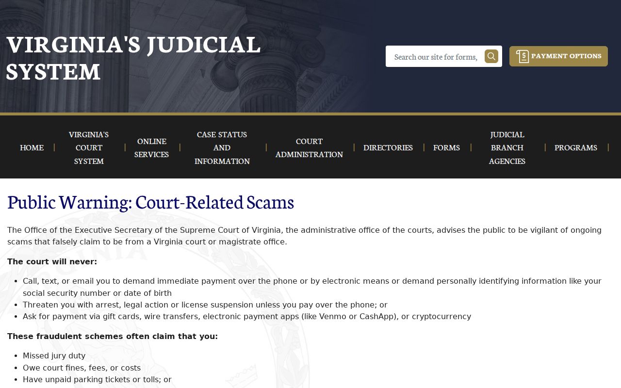 Madison County most-wanted and warrant safety, Virginia court scam warning