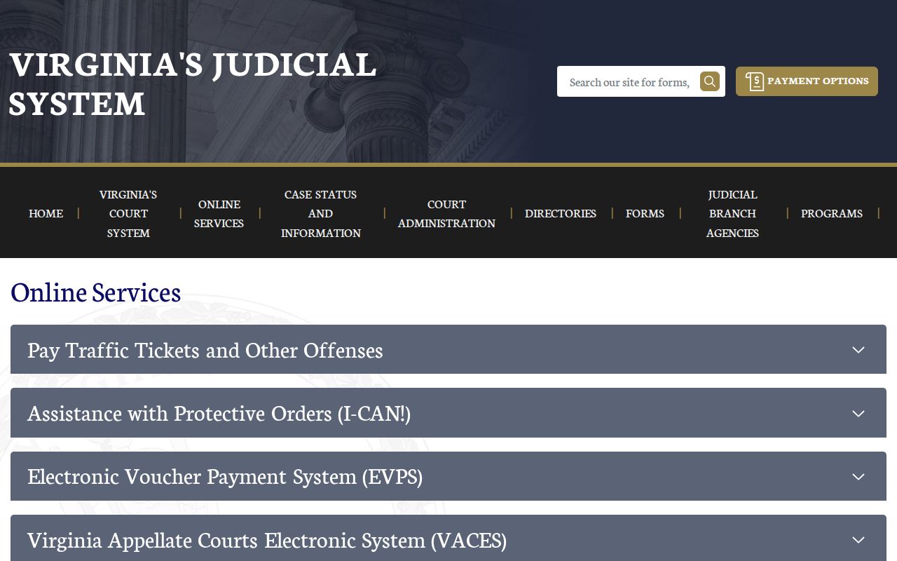 Madison County warrant search, Virginia Courts online case information page